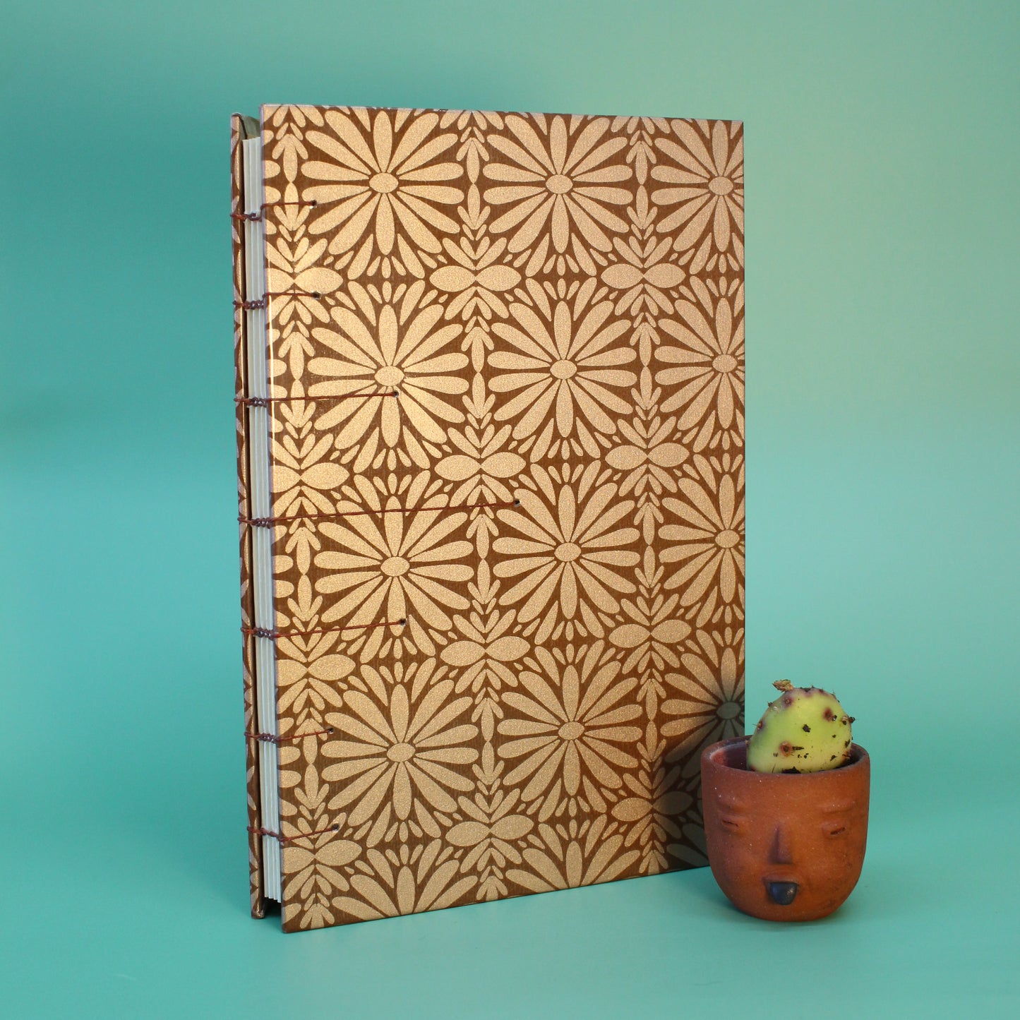 Brown/RoseGold Tierra y Flor Large Coptic Stitch Book