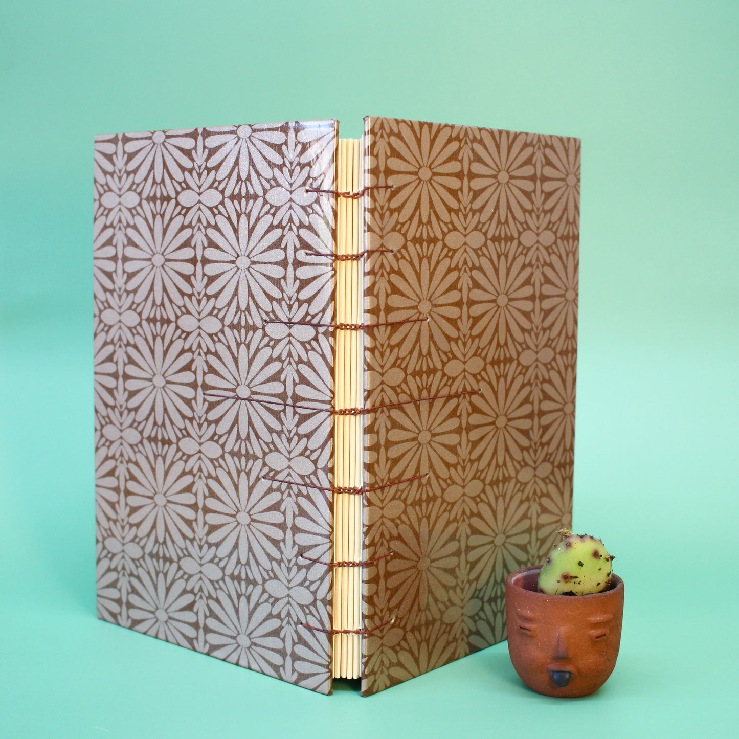 Brown/RoseGold Tierra y Flor Large Coptic Stitch Book